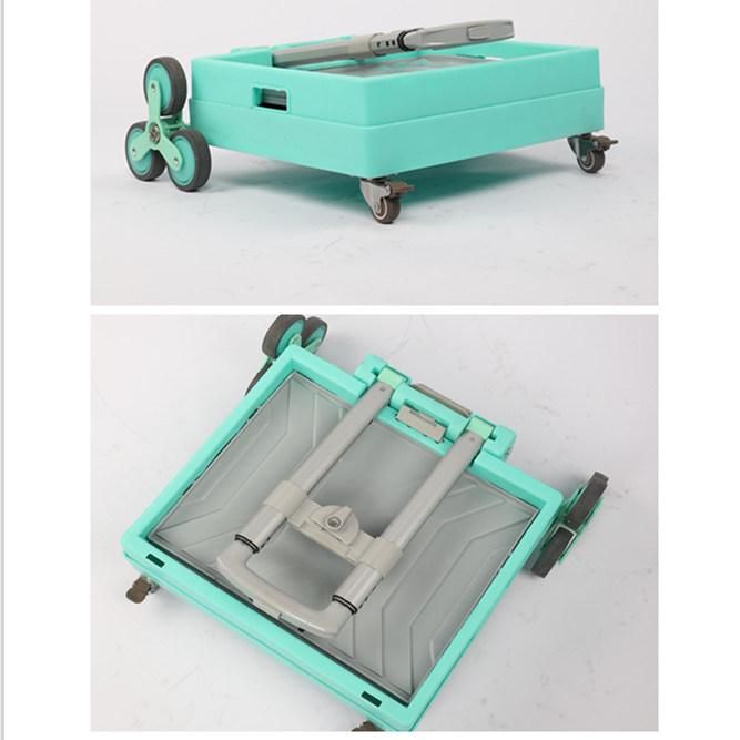 China Multi Functional Plastic Storage Box Folding Shopping Cart with Stair Climbing Wheels