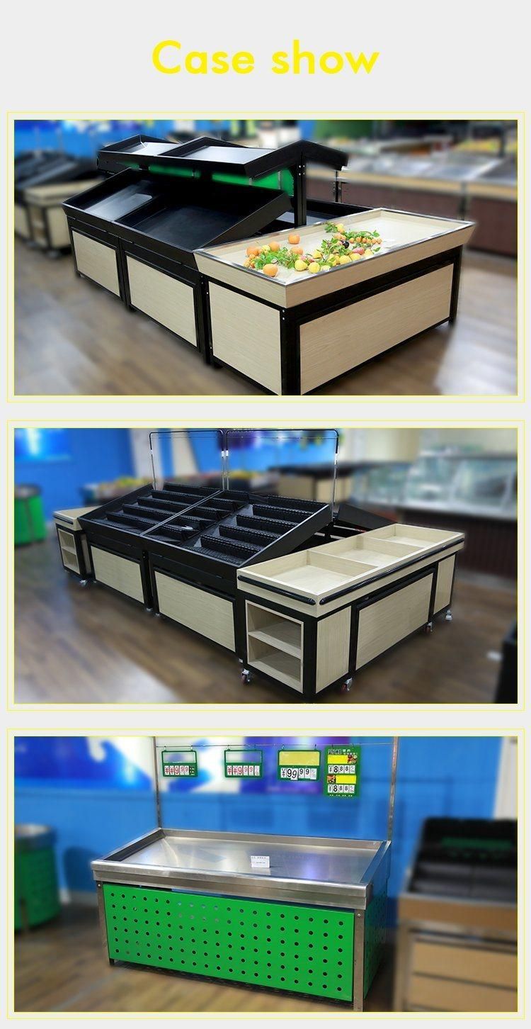 Supermarket Store Display Metal Wooden Fruit and Vegetable Stand Rack and Gondola Shelf for Sale