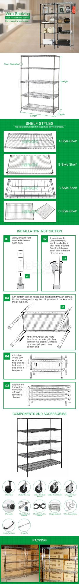 4 Tiers Adjustable Commercial Household Chrome Wire Storage Shelving