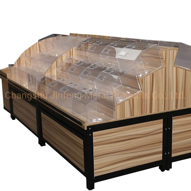 Supermarket Wooden Shelves Bulk Food Bin Wooden Display Stand