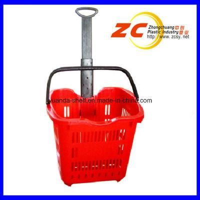 Hanlde Rolling Supermarket Basket with Four Wheel