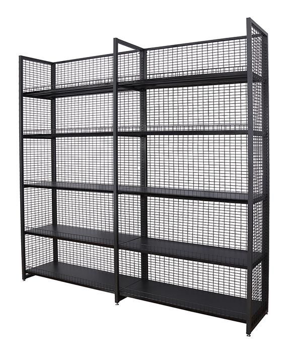 Customized Color Hypermarket Single Sided Grid Display Shelf Gondola Supermarket Shelf