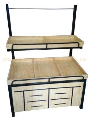 Supermarket Vegetable Shelf Rack Wooden and Metal Display Stand