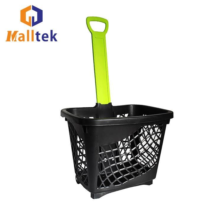 Plastic Supermarket Single Handle Rolling Plastic Storage Shopping Trolley Basket