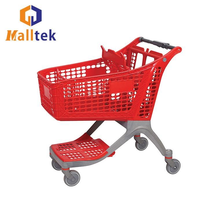 Fashion Plastic Retail Grocery Hand Push Shopping Trolley with Seat