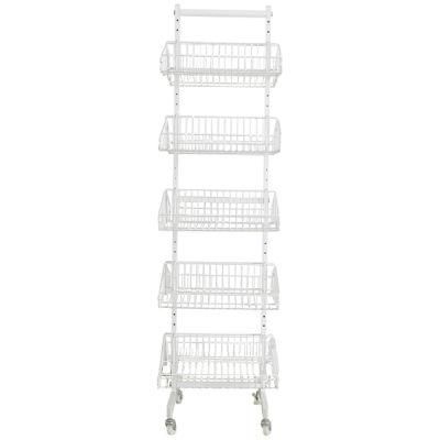 Double-Side Wire Basket Supermarket Display Rack Stand 5layers 4 Wheels