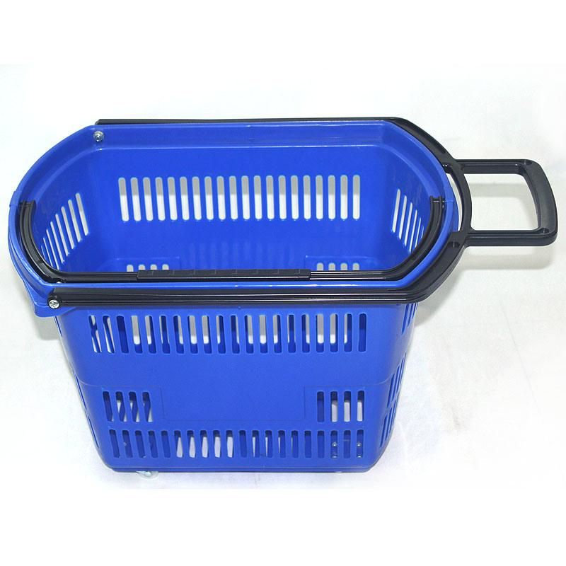 Manufacture Plastic Large Supermarket Trolley with Wheels Hand Shopping Basket