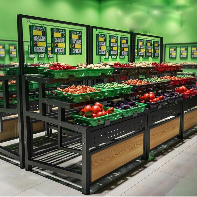 Two-Three Tiers Single Side Metal Vegetables and Fruits Display Shelf