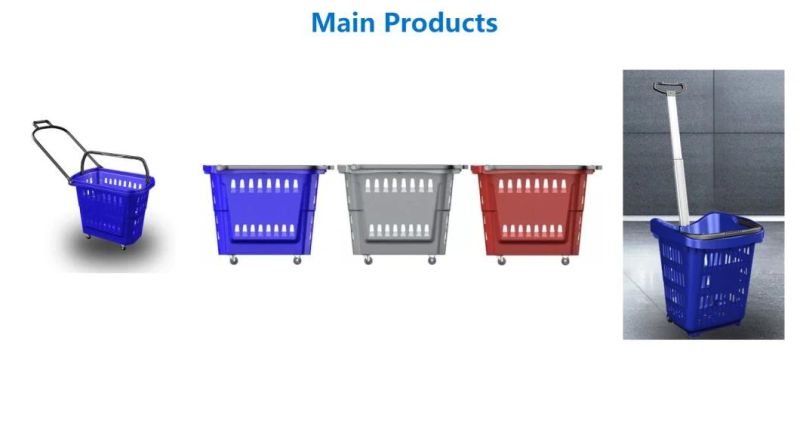 42L Shopping Plastic Hand Rolling Basket with 4 Wheels