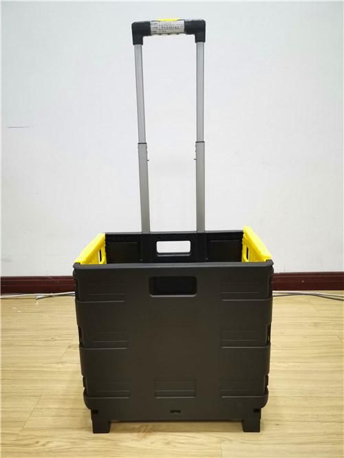 China Wholesale Foldable Box Trolley Plastic Grocery Cart with Wheels