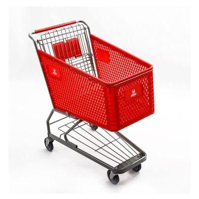 Popular Design 4 Wheels Supermarket Plastic Shopping Trolley Hand Push Cart