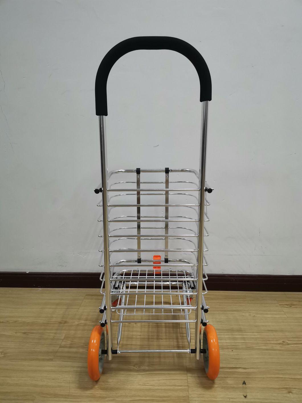 China Portable Rolling Cart Supermarket Metal Trolley with Wheels