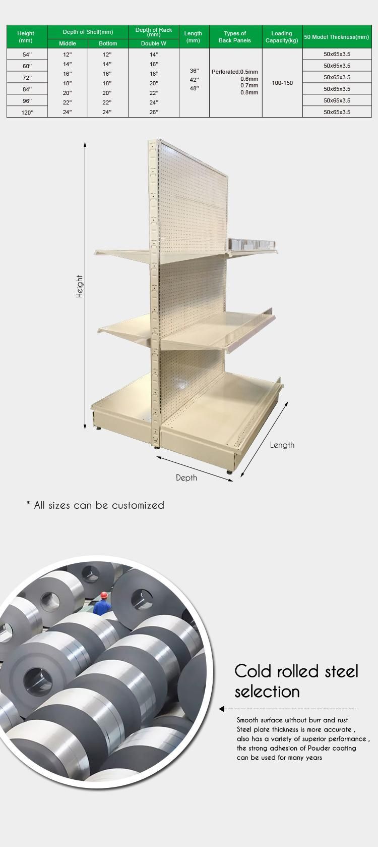 Single and Double Side Metal Gondola Supermarket Grocery Store Steel Gondola Shelving