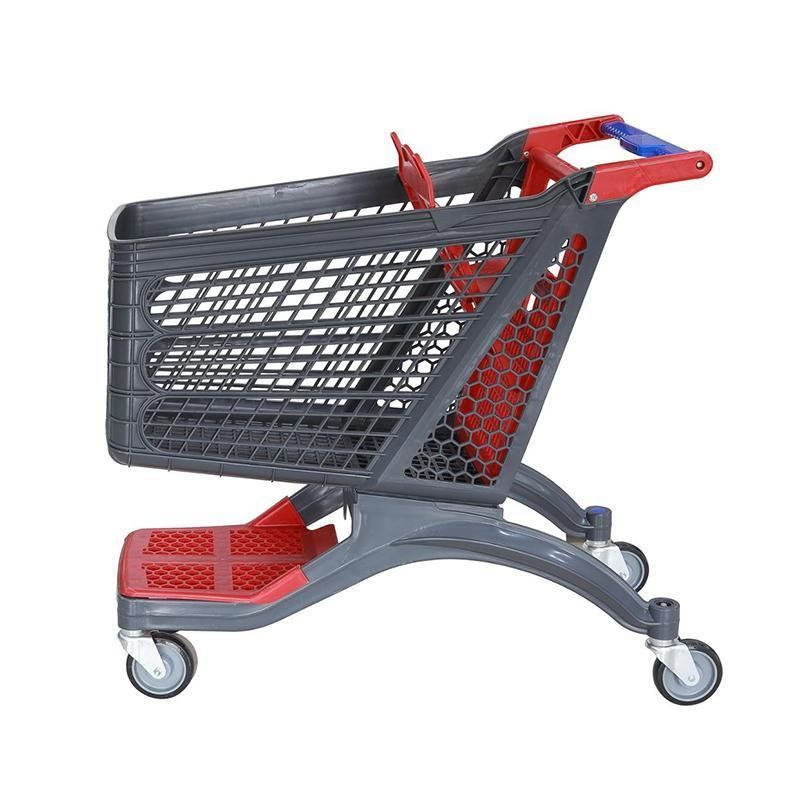 Popular Design 4 Wheels Supermarket Plastic Shopping Trolley Hand Push Cart