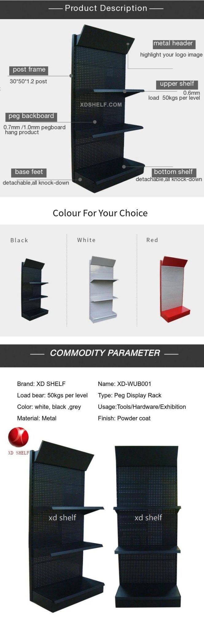 Free Standing 3sides Ending Metal Display Rack for Hand Tools Branding