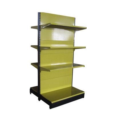 Supermarket Commodity Display Shelves Yellow Back Hole Rack