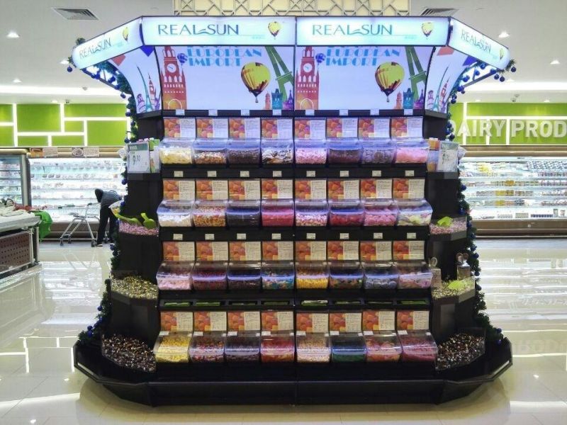 Supermarket Candy Display Shelves with Dispenser and Bins