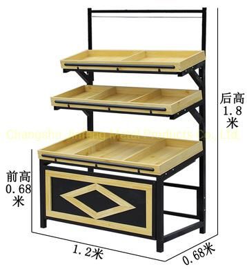 Supermarket Steel-Wooden Fruit and Vegetable Display Shelf