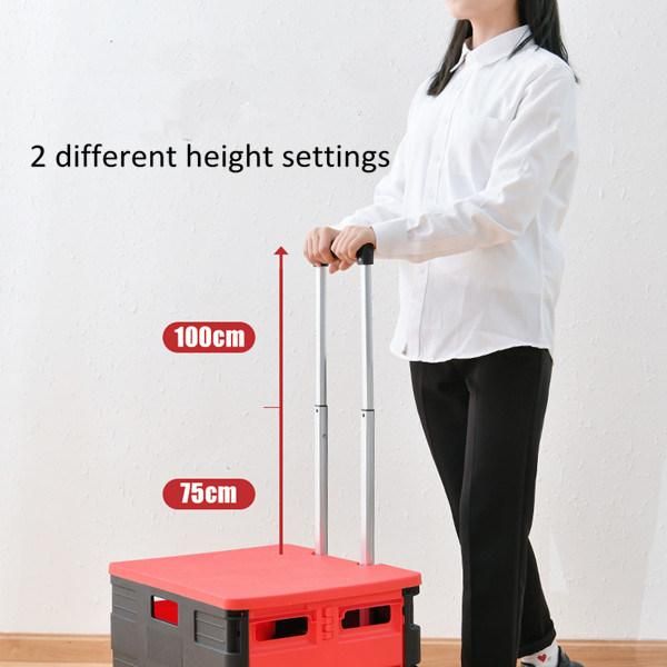 China Durable Plastic Basket Trolley Shopping Folding Luggage Cart with Telescopic Handle