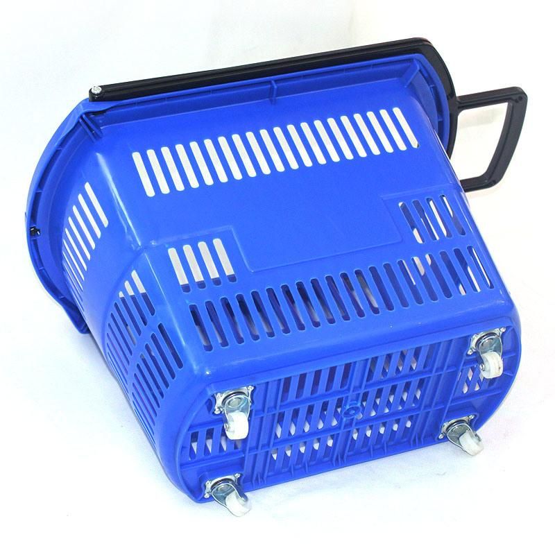 Manufacture Plastic Large Supermarket Trolley with Wheels Hand Shopping Basket