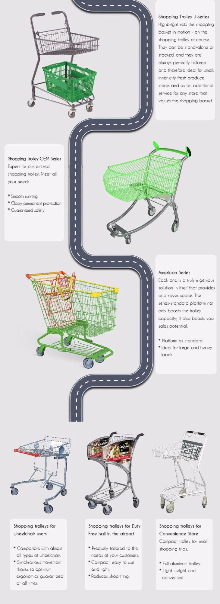 Supermarket Push Cart Commercial Metal Grocery Carts