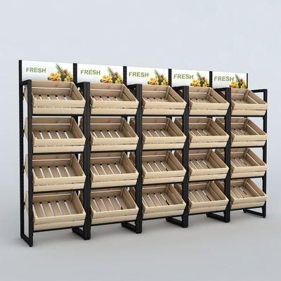 Good Price Wood and Steel Rack Vegetable and Fruit Shelf