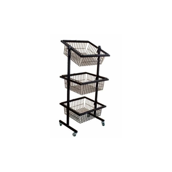 Metal Wire Display Rack with Four Wheels and Four-Sides Grids