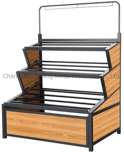 Retail Store Fruit and Vegetable Display Rack Wooden and Metal Display Shelf