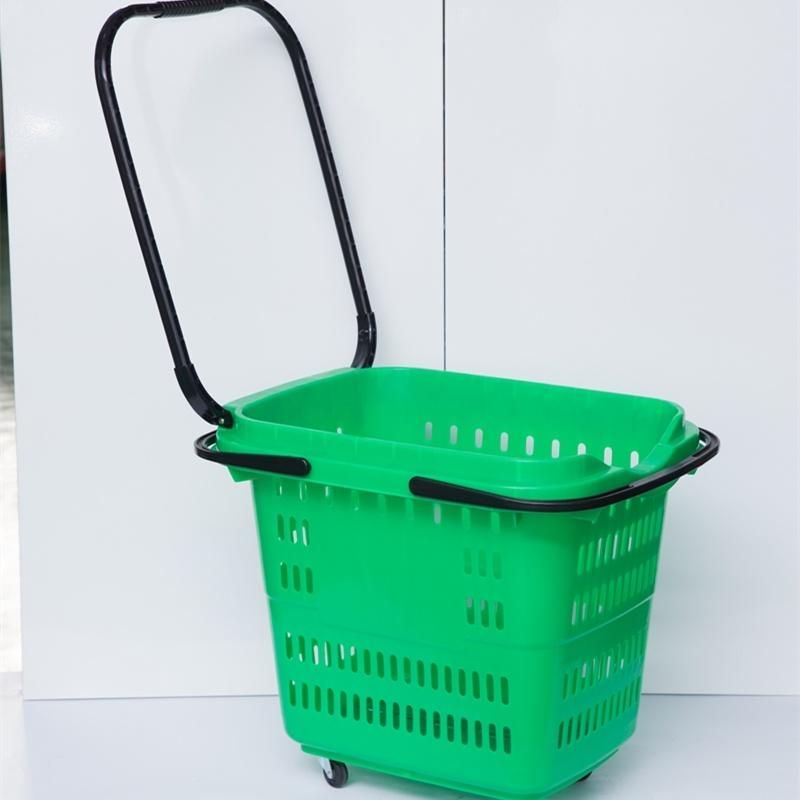 Plastic Rolling Supermarket Shopping Basket Hand Basket with Wheels