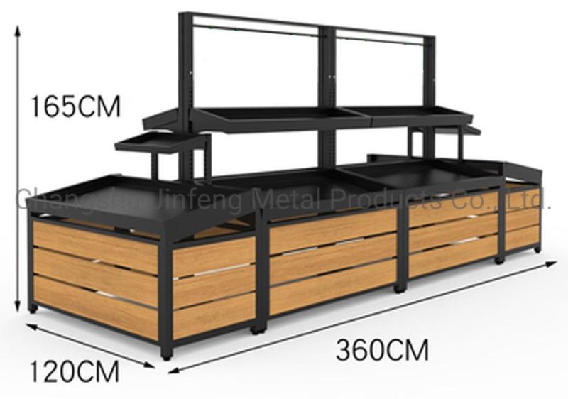 Supermarket Fruit and Vegetable Shelves Wooden and Metal Display Rack