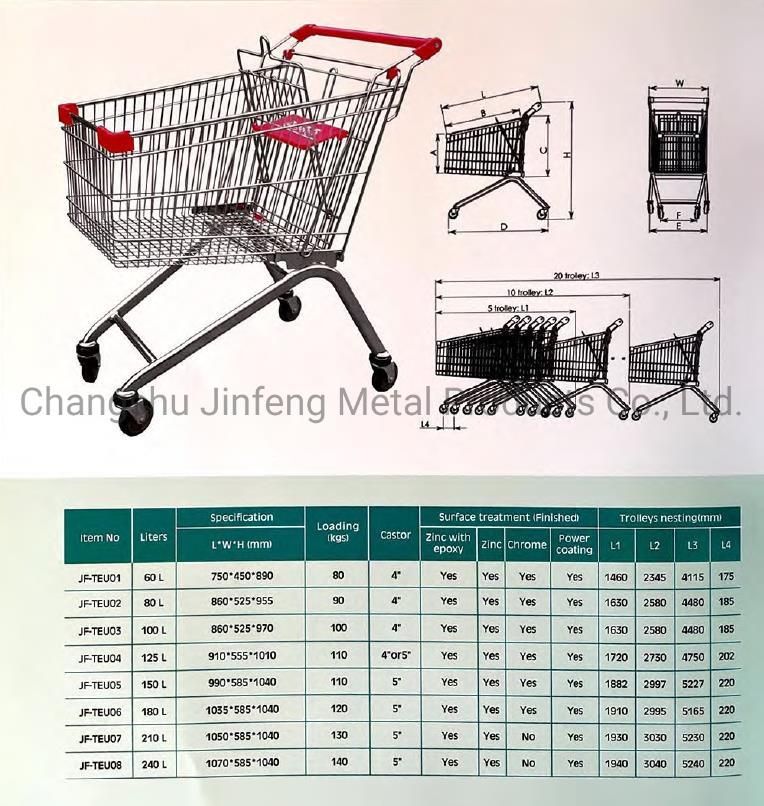 Supermarket Store Fixture Metal Shopping Carts Trolley with Wheels