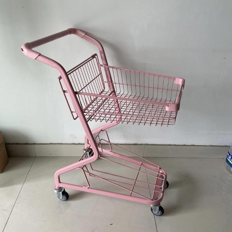 Japanese 2-Tier Grocery Supermarket Shopping Cart Trolley with Plastic Basket