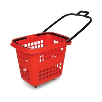 Supermarket Plastic Shopping Basket with Wheels