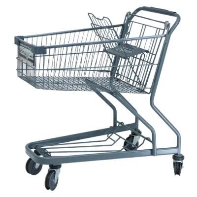 150 Liters Metal Steel Supermarket Store Germany Style Shopping Trolley with Elevator Wheels