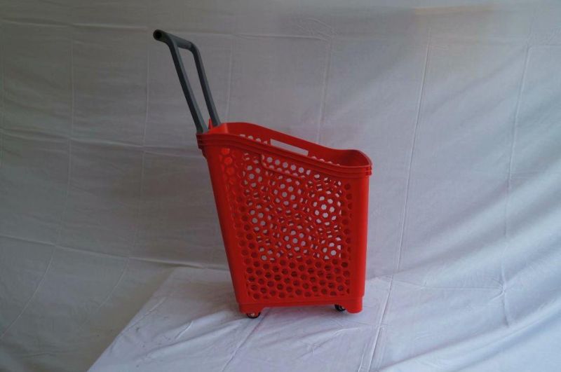 Supermarket Plastic Trolley Shopping Baskets with Wheels