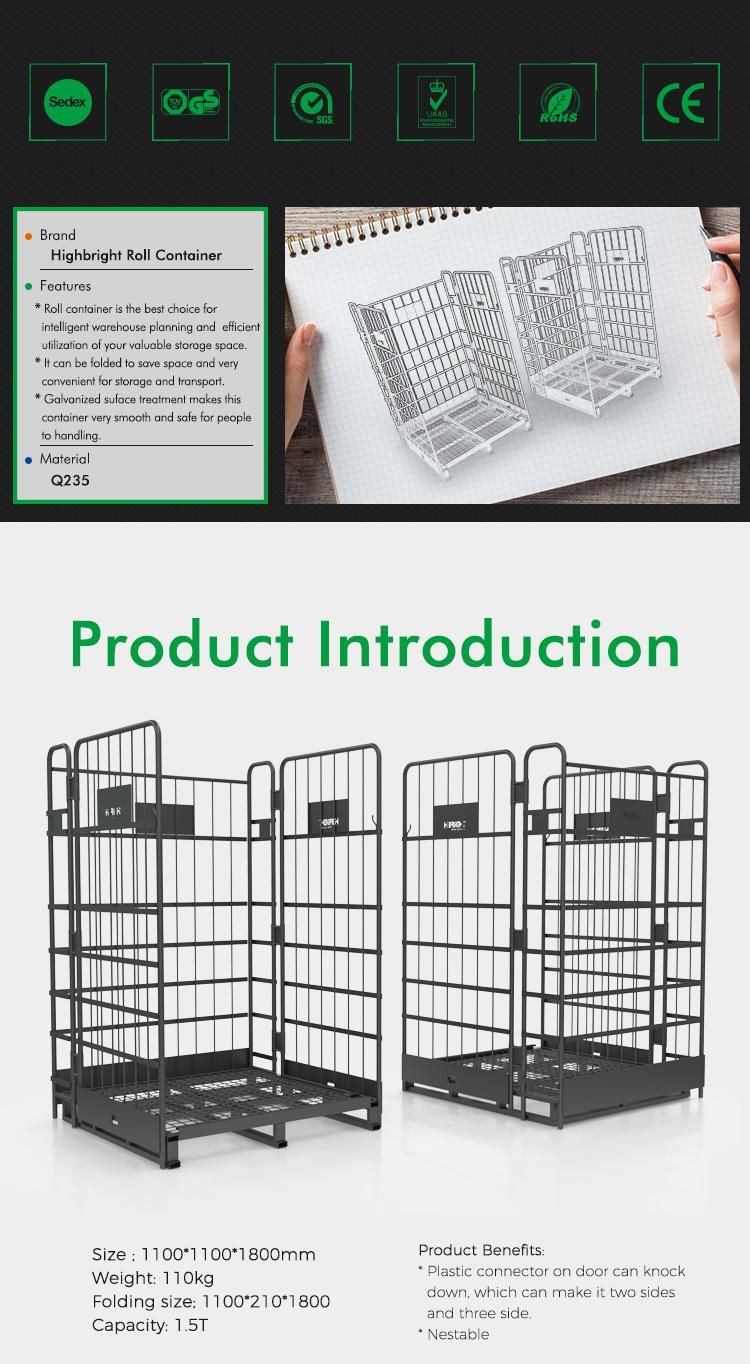 Wire Roll Cage Container Warehouse Use