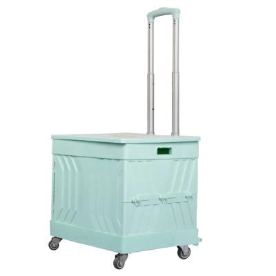 China Wholesale Plastic Folding Shopping Trolley Box Cart with Seat on Wheels