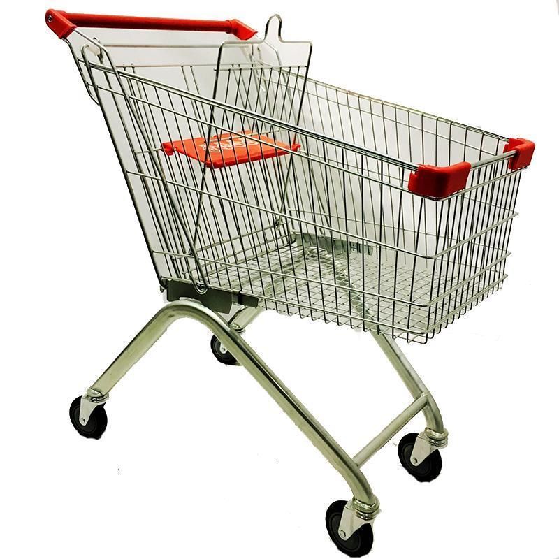 Grocery Shopping Cart with Four Wheels Supermarket Metal Shopping Trolley