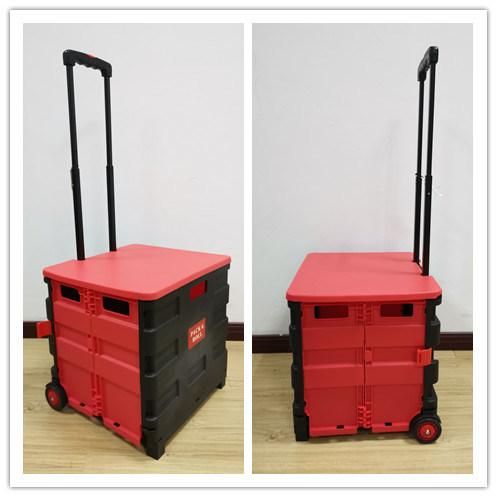 China Factory Plastic Basket Trolley Supermarket Foldable Cart