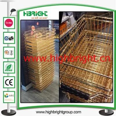 Golden Steel Wire Shopping Basket for Hypermarket