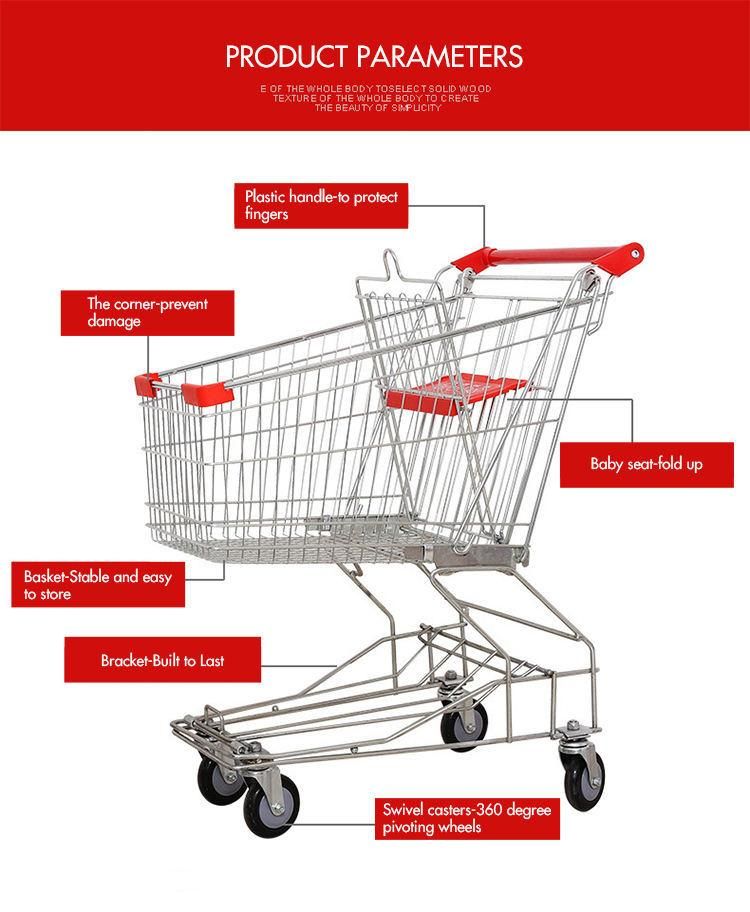 Asian Style Metal 4 Wheels Supermarket Mall Shopping Cart Trolley