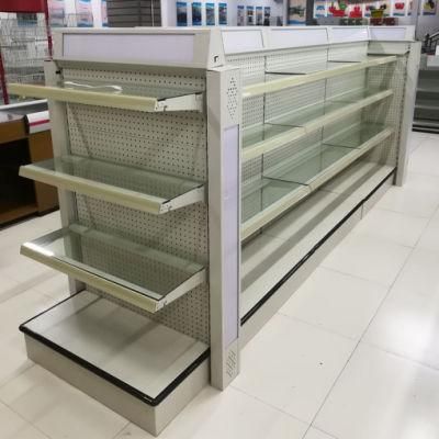 4 Layer Pegboard Double-Sided Metal Gondola Supermarket Shelf