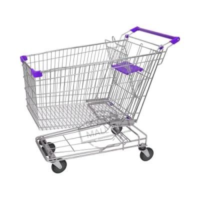 Asian Style Metal Trolley Supermarket Cart with Customizable Logo