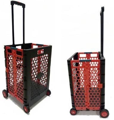 Factory Hot Selling Plastic Grid Folding Box Cart Rolling Foldable Household Trolley