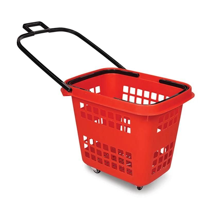 Sale Supermarket Shopping Basket Wheel Shopping Basket with Handle Wheel