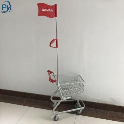 Supermarket Children Small Push Shopping Cart with Pole and Flag