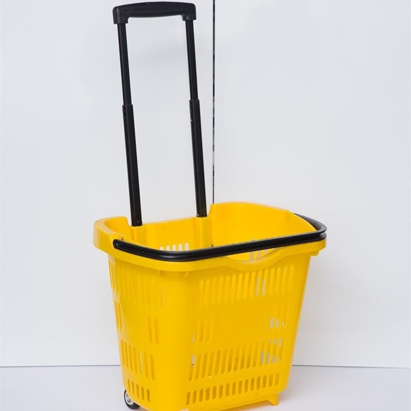 Wholesale Supermarket Plastic Roll Shopping Basket with Wheels