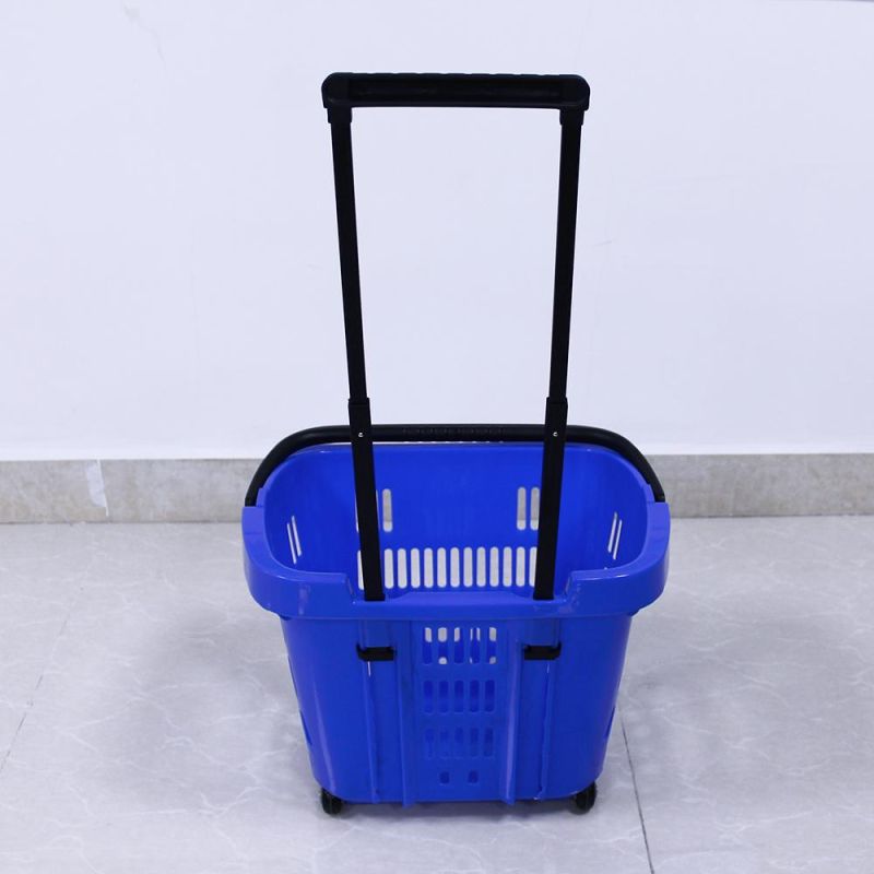 High Quality Plastic Shopping Basket with Wheels for Supermarket