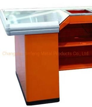 Supermarket Cashier Desk Metal Checkout Counter with Motor