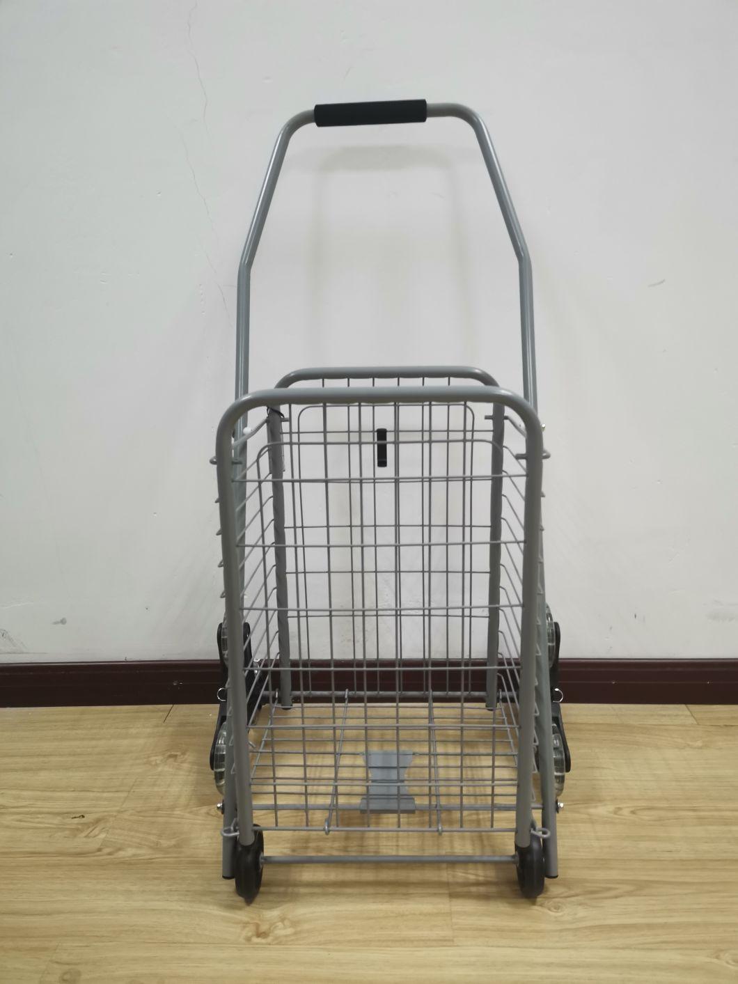 Supermarket Wholesale Folding Basket 3 Wheel Stair Climbing Stainless Steel Shopping Trolley